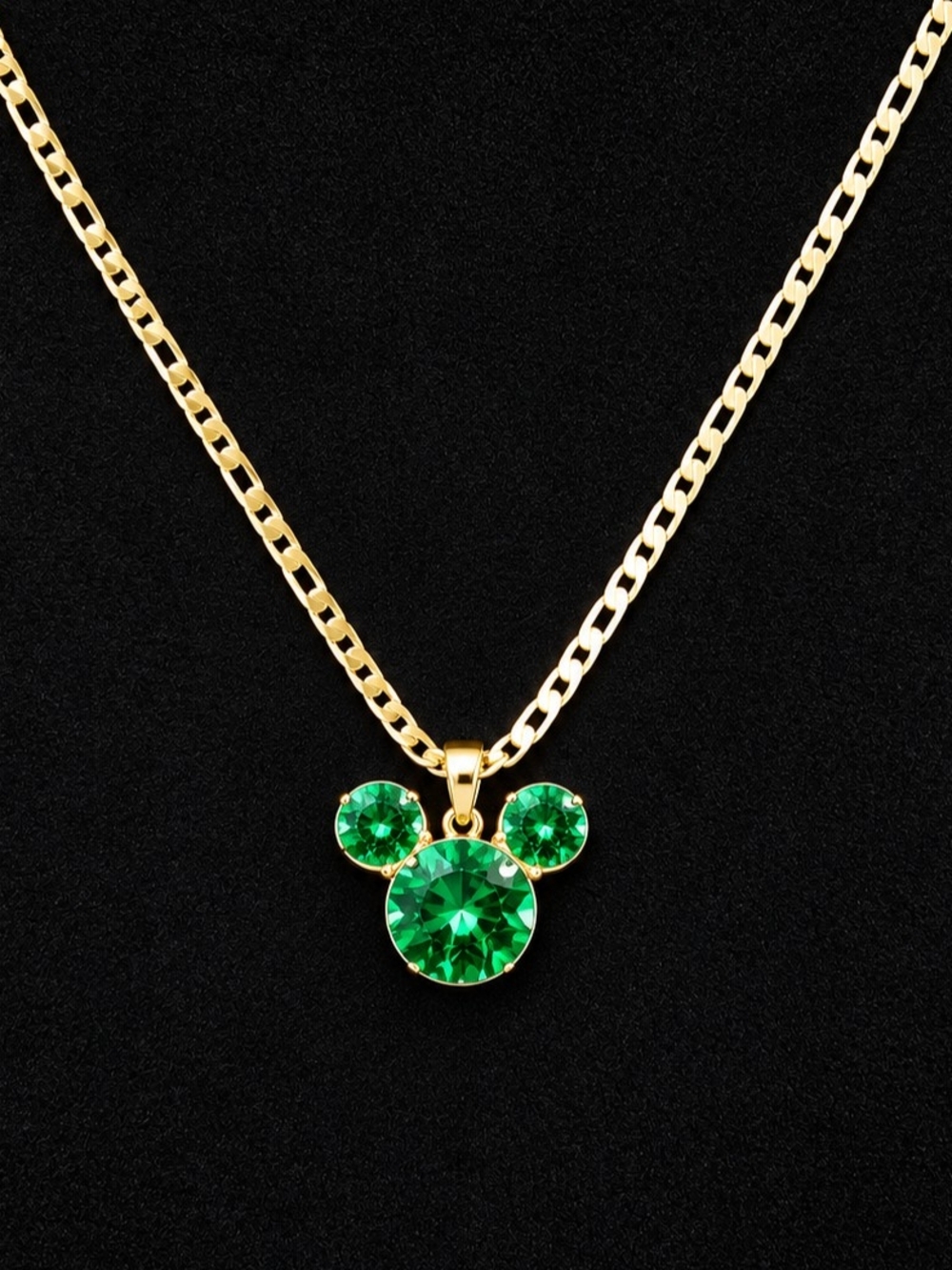 18k Gold-filled Necklace with Emerald Green Crystal Mickey Pendant
